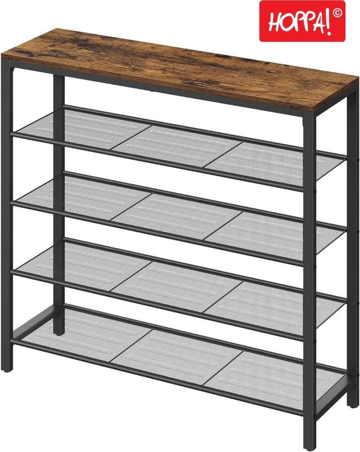 Hoppa! Vintage Metalen Schoenenrek 4 Lagen Bruin Metaal 90 x 30 x 92.5 cm (B x D x H) - Foto 2