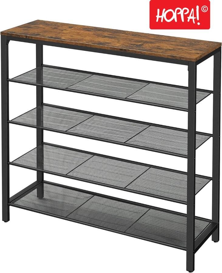 Hoppa! Vintage Metalen Schoenenrek 4 Lagen Bruin Metaal 90 x 30 x 92.5 cm (B x D x H)