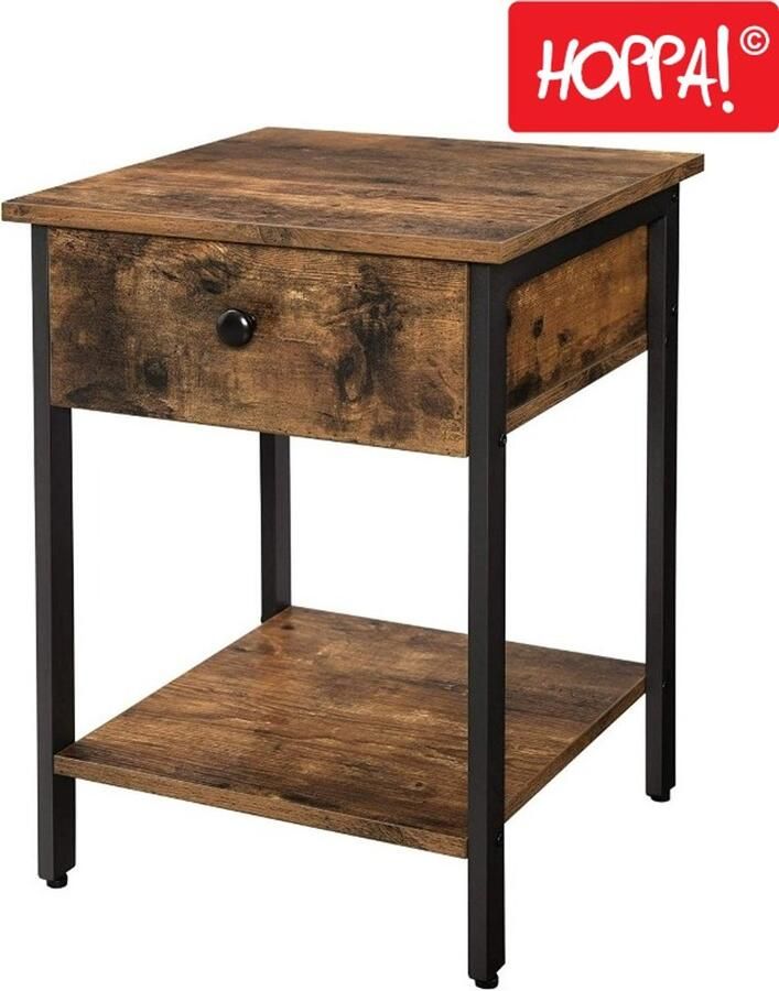 Hoppa! Vintage Nachtkastje Bijzettafel Bruin Metaal 41 x 41 x 56 cm (B x D x H)