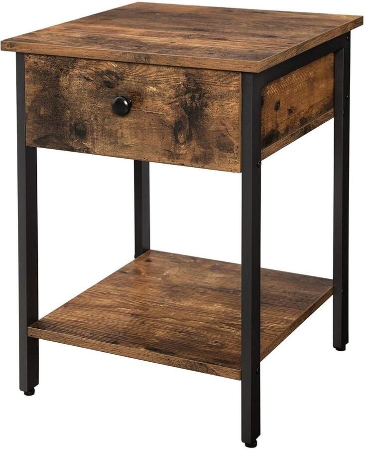 Hoppa! Vintage Nachtkastje Bijzettafel Bruin Metaal 41 x 41 x 56 cm (B x D x H) - Foto 2