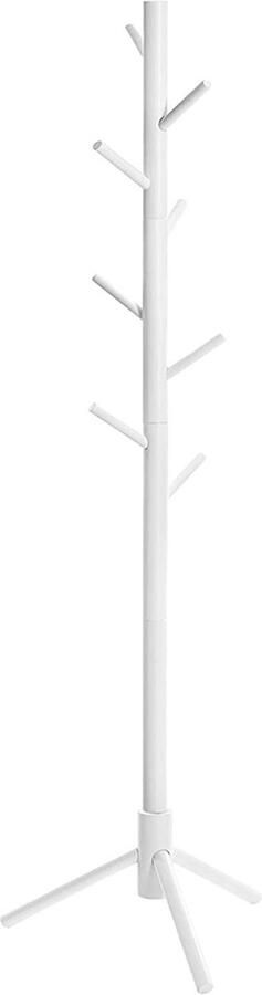 Hoppa! Vrijstaande Kapstok Houten Jas en Hoedenstandaard met 8 Haken voor Kleding Tassen en Portemonnees Hal Wit
