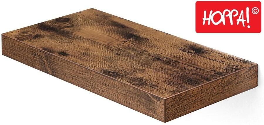 Hoppa! Wandplank voor boeken foto's of decoratie Zwevende plank Kantoorplank MDF Voor woonkamer keuken hal slaapkamer of badkamer Vintage bruin 40 x 20 x 3 8 cm (B x D x H)