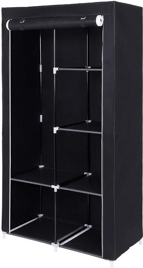 Hoppa! Zwarte kledingkast met metalen frame 89 x 46 x 169 cm (B x D x H) - Foto 2