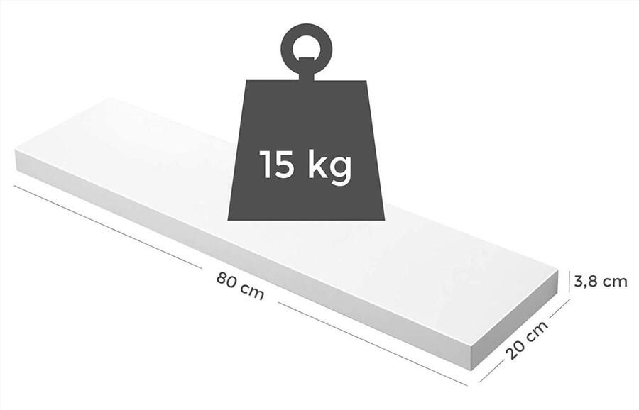 Hoppa! Zwevende Boekenplank Rechthoekige Wandplank 80 cm Lang Wit MDF 80 x 20 x 3.8cm per stuk