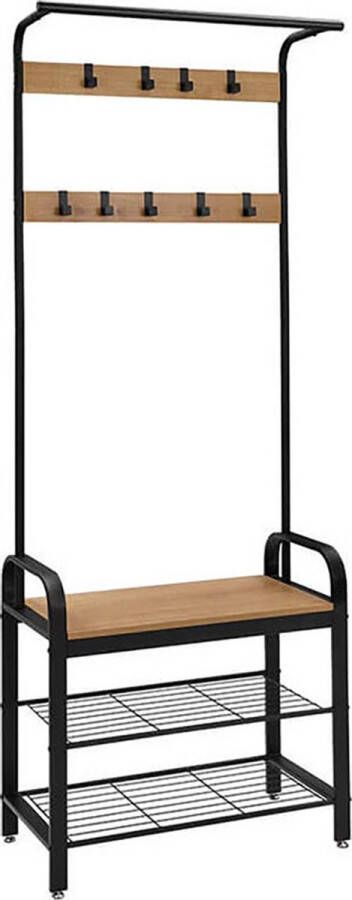 Hoppa! Kapstok Garderoberek Met Schoenenrek Bruin Zwart Metaal 72 x 33 x 183 cm (BxDxH)