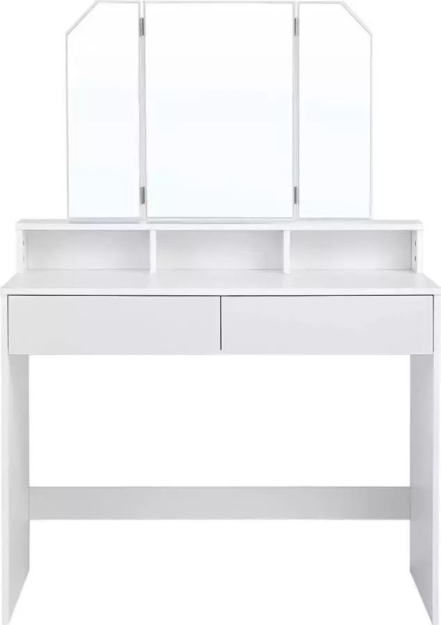 Hoppa! Kaptafel met opklapbare spiegel en 2 laden cosmetische tafel met 3 open compartimenten kaptafel voor make-up modern wit