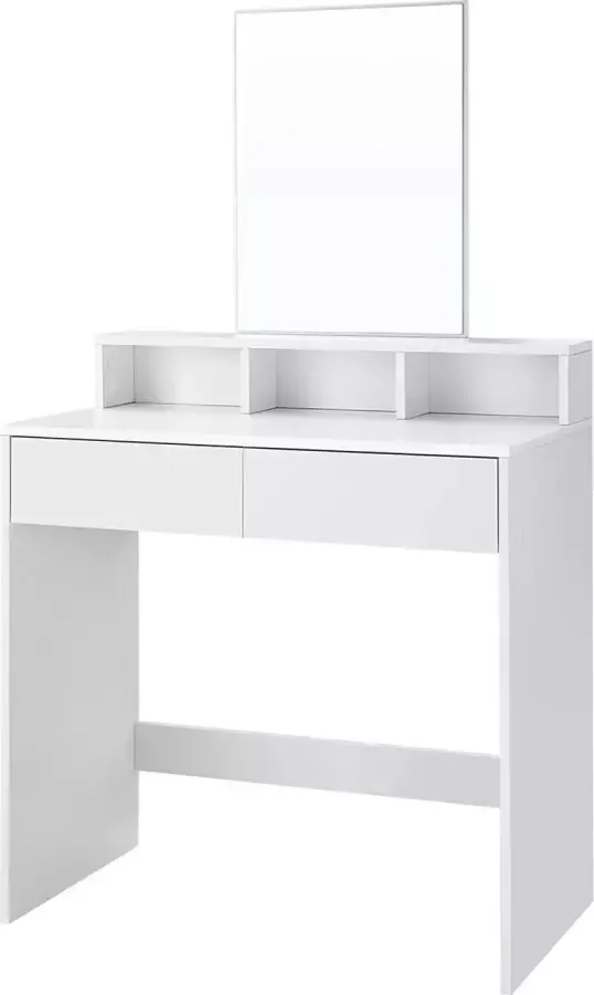 Hoppa! Kaptafel met rechthoekige spiegel en 2 lades make up tafel met 3 open vakken kaptafel 80 x 40 x 140 cm wit - Foto 1