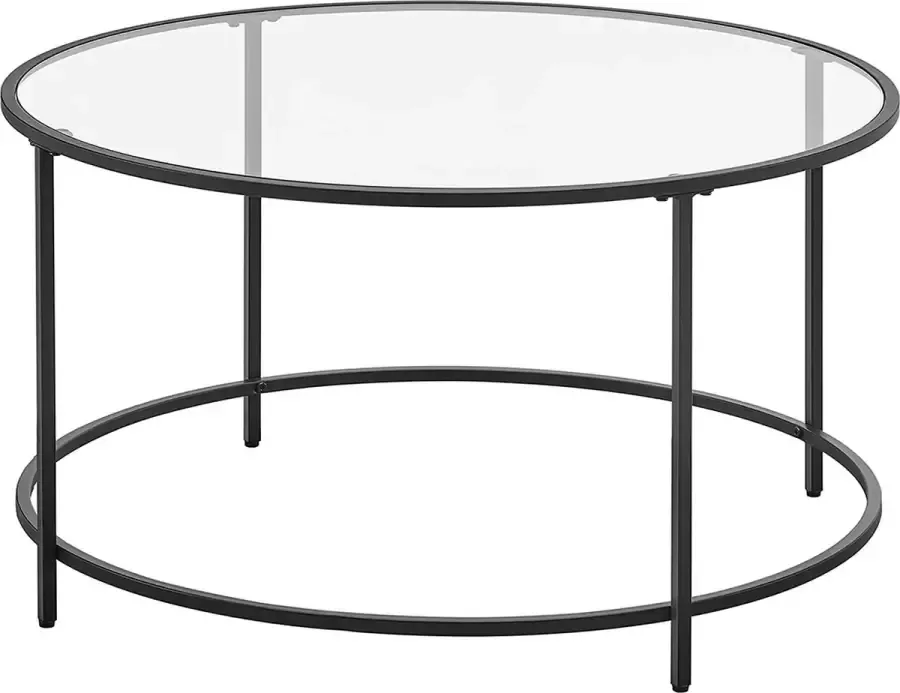 Hoppa! Salontafel bijzettafel rond koffietafel 84 x 84 x 45 5 cm glazen tafel met metalen frame gehard glas nachtkastje sofatafel voor balkon zwart