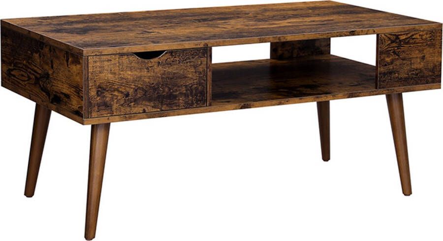 Hoppa! salontafel met opbergruimte lade open vak voor woonkamer eetkamer 100 x 50 x 45 cm vintage bruin
