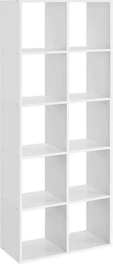 Hoppa! Songmics Boekenkast met 10 vakken staande plank opbergrek voor woonkamer kantoor slaapkamer studeerkamer Scandinavische stijl als ruimteverdeler wit