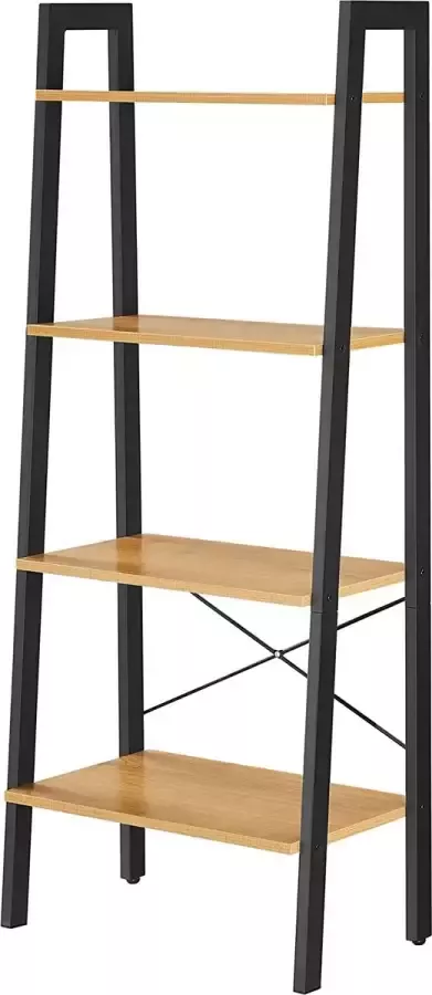 Hoppa! Staand rek boekenkast 4 niveaus ladderrek stabiel metalen frame eenvoudige montage voor woonkamer slaapkamer keuken honing bruin-zwart