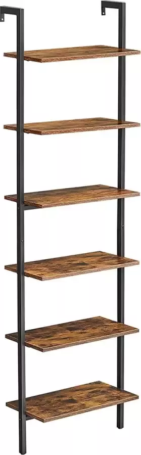 Hoppa! Staande plank boekenkast 6 planken ladderplank opbergruimte voor boeken decoratie slaapkamer woonkamer kantoor 60 x 30 x 204 8 cm industrieel ontwerp vintage bruin-zwart