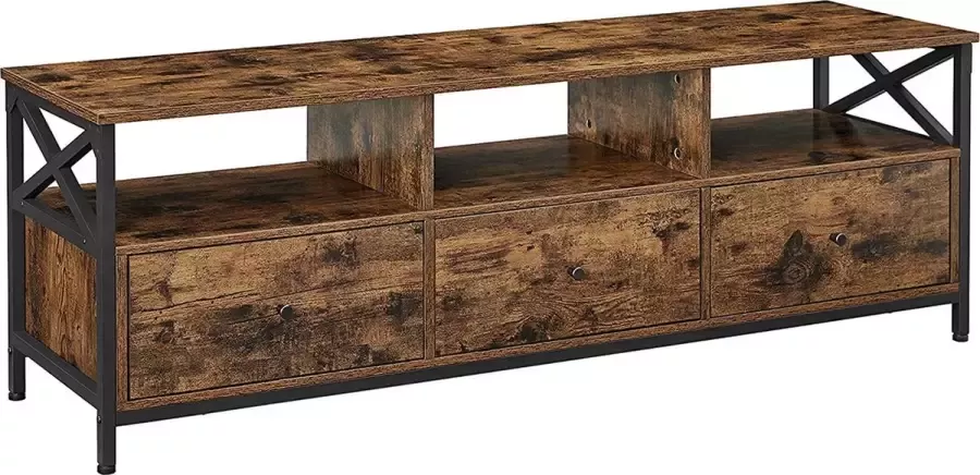 Hoppa! TV-meubel lowboard voor TV's tot 65 inch TV-plank met 3 laden 147 x 40 x 50 cm industrieel ontwerp stalen frame vintage bruin-zwart