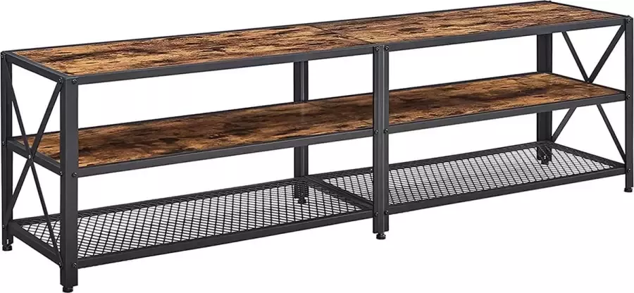 Hoppa! TV-meubel TV-tafel lowboard voor TV's tot 75 inch TV-meubel met planken stalen frame TV-plank voor woonkamer slaapkamer vintage bruin-zwart