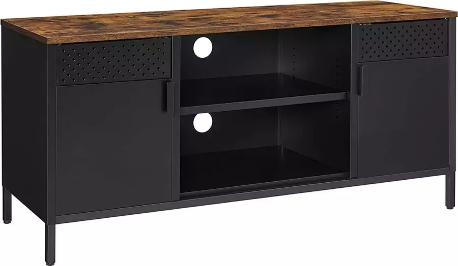 Hoppa! TV stand TV cabinet TV table with 3 adjustable shelves for TV up to 55 inches for living room bedroom rustic brown and black