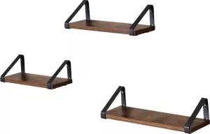 Hoppa! Wandplanken Zwart Bruin Metaal 44.2 x 15.6 x 8.2cm