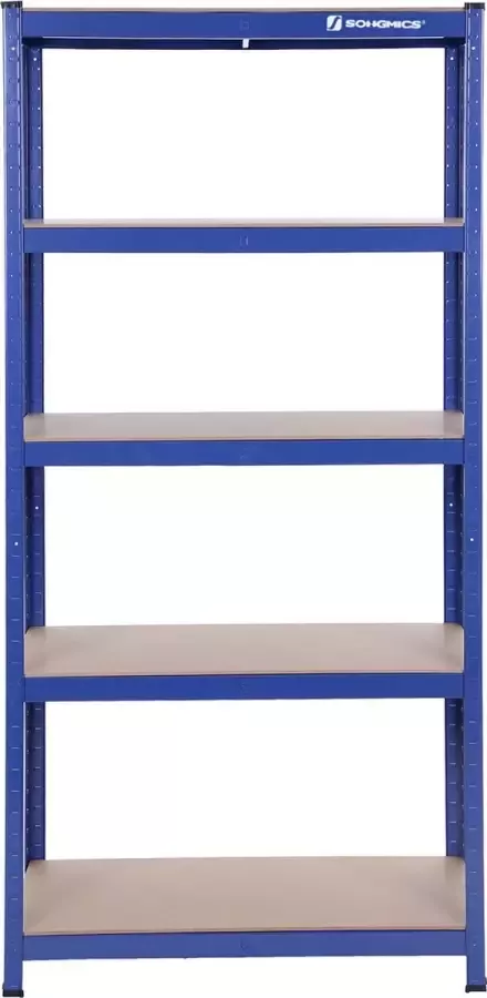 Hoppa! Magazijnstelling Opbergrek stellingkast werkplaatskast 90x40x180 cm (BxDxH) belastbaar tot 875 kg (175 kg per plank) 5 verstelbare legplanken metalen legplank zonder bouten zwaar rek kelderrek voor zwaar gebruik Blauw