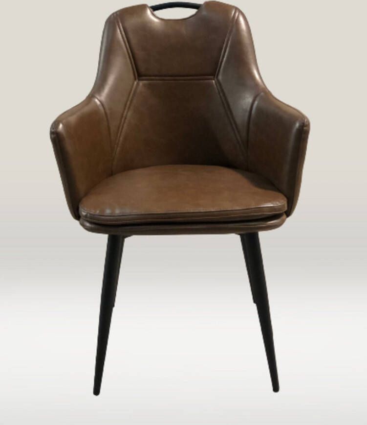 Horeca Markt Cellini Eetkamerstoelen Set van 2 Pu Leer Bruin Zwarte metalen poten kuipstoelen Met handvat Stevig - Foto 3