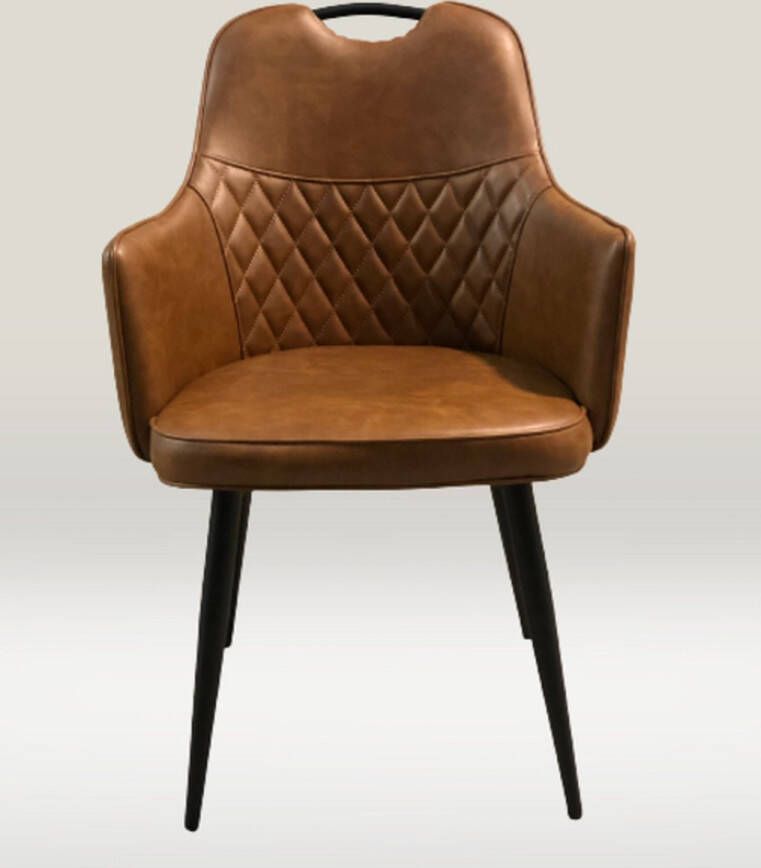 Horeca Markt Set van 2 eetkamerstoelen Incanto Pu Leer -Cognac zwarte metalen poten kunstleer - Foto 3