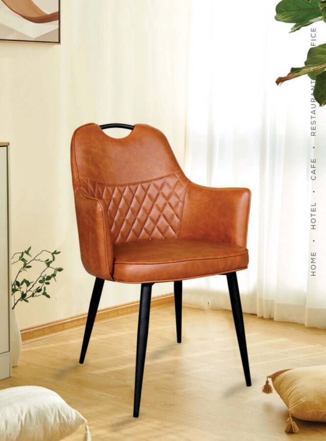 Horeca Markt Set van 2 eetkamerstoelen Incanto Pu Leer -Cognac zwarte metalen poten kunstleer - Foto 2
