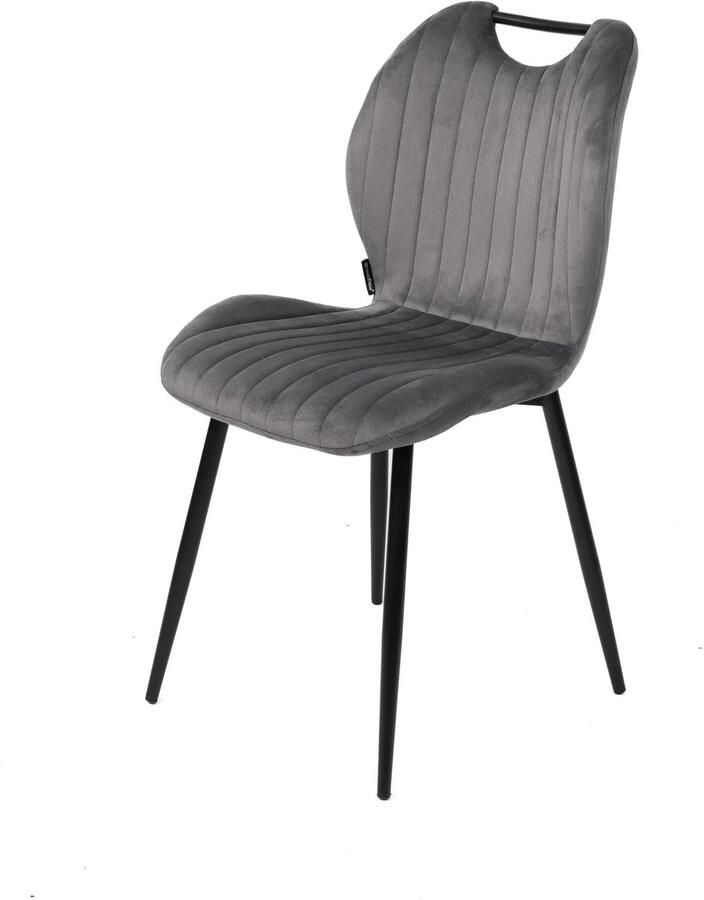 Horeca Markt Brindisi Grijs Set van 4 stoelen Fluwelen eetkamerstoel – verticale stiksels zwarte metalen poten Handgreep – huis & horeca