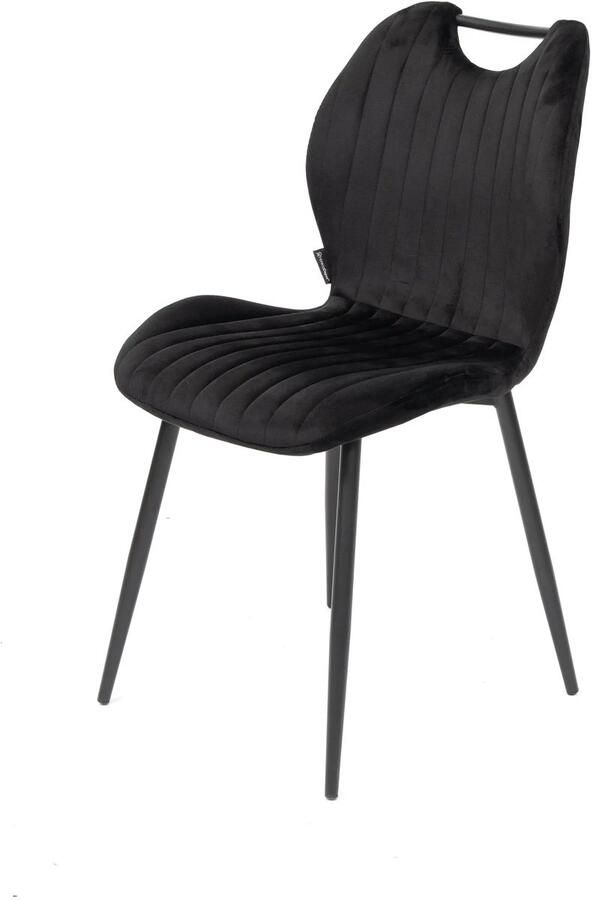 Horeca Markt Brindisi Zwart Set van 4 stoelen Fluwelen eetkamerstoel – verticale stiksels zwarte metalen poten Handgreep – huis & horeca