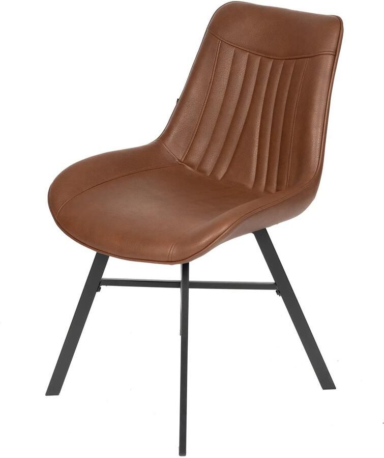 Horeca Markt Federico Eetkamerstoel set van 2 – Cognac PU Leer – Zwarte metalen Poten – Restaurant of eetkamer