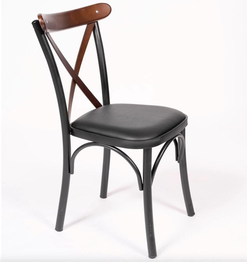 Horeca Markt Interieur Bistro-Café Stoelen Set van 4 Stoel Tonet Eetkamerstoelen Metalen frame Zwarte PU zit Stevig