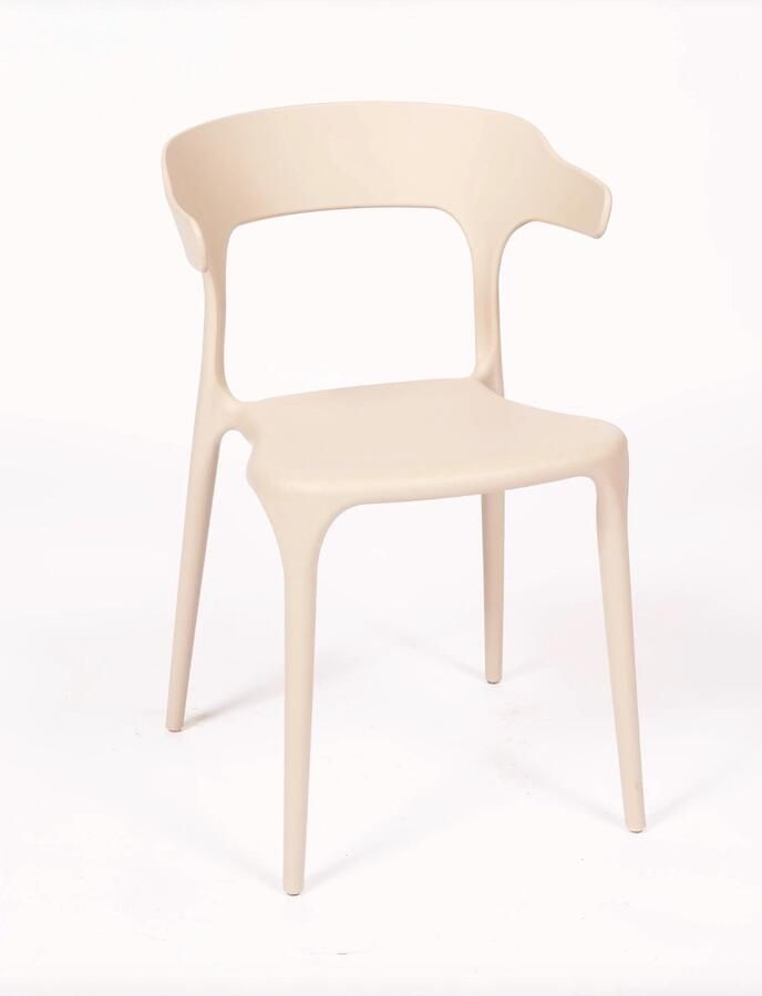 Horeca Markt Luna Eetkamerstoel Set van 4 Kunststof Promotie Binnen Buiten Modern Beige Tuinstoel Terrasstoel Stapelbaar