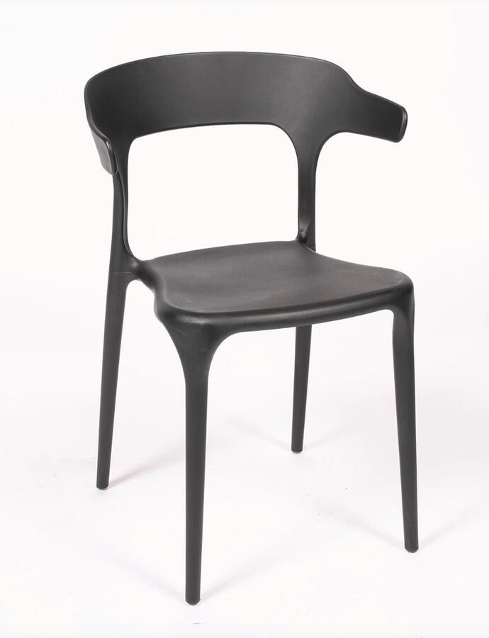 Horeca Markt Luna Eetkamerstoel Set van 4 Kunststof Promotie Binnen Buiten Modern Zwart Tuinstoel Terrasstoel Stapelbaar