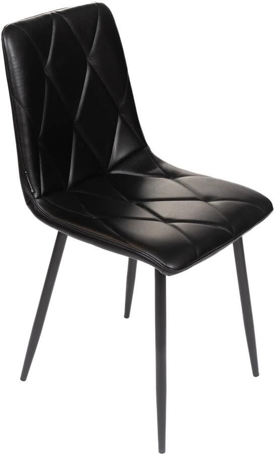 Horeca Markt Roma Zwart Set van 4 stoelen PU Leder Kunstleder Zwarte metalen poten kuipstoelen geruit gestikt