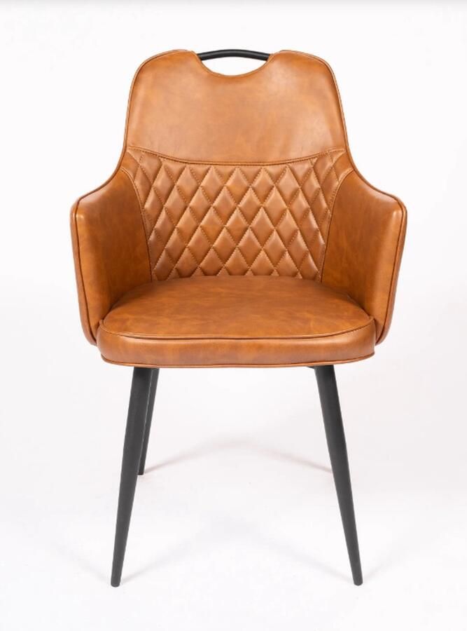 Horeca Markt Set van 2 eetkamerstoelen Incanto Pu Leer -Cognac zwarte metalen poten kunstleer