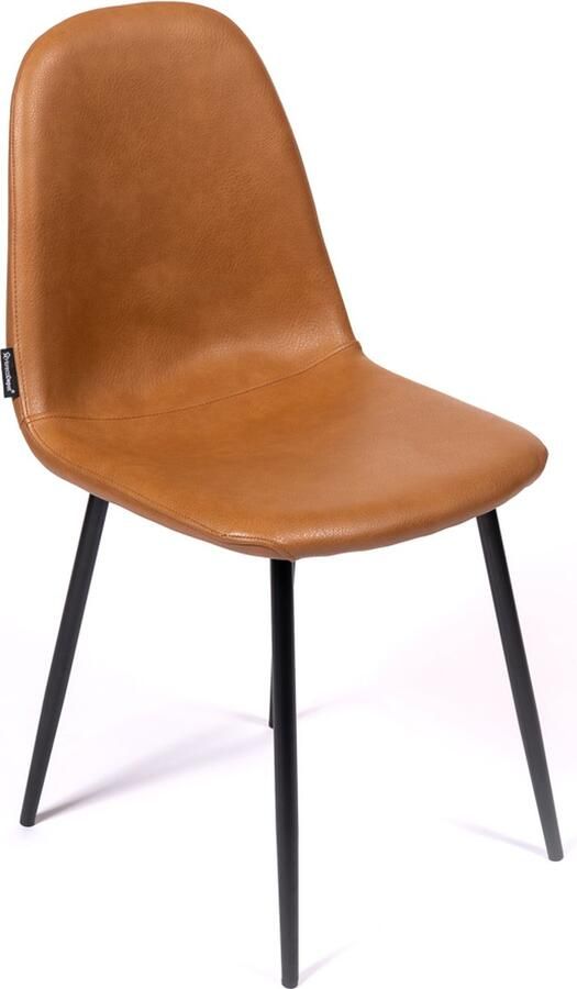 Horeca Markt Set van 4 Eetkamer Stoelen Stoel Marina Kunstleder Cognac- Promoties zwarte metalen poten Kunstleer PU kuipstoelen