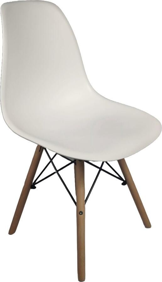 Horeca Markt SIN Set van 4 Eetkamerstoelen- Houten poten Zwarte metalen accenten Witte stoelen Design Promotie Kuipstoelen