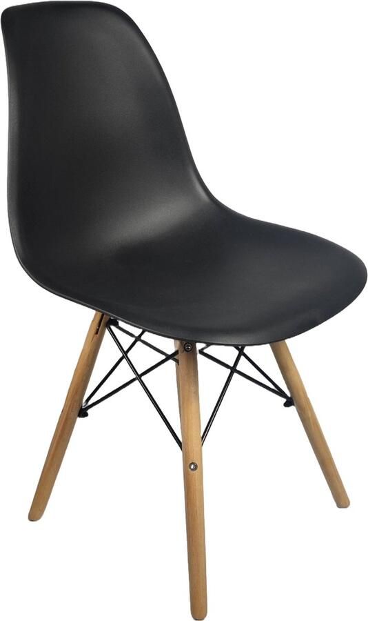 Horeca Markt SIN Set van 4 Eetkamerstoelen- Houten poten Zwarte metalen accenten Zwarte stoelen Design Promotie Kuipstoelen