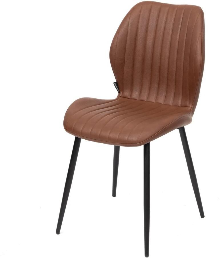 Horeca Markt Vitali Eetkamerstoel set van 2 – Cognac PU Leer – Zwarte metalen Poten – Restaurant of huis