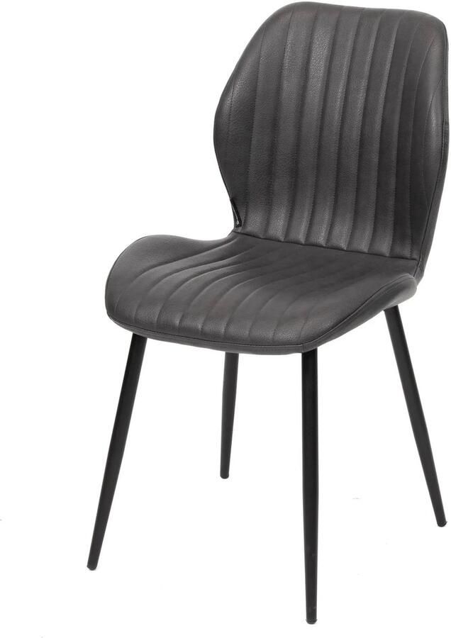 Horeca Markt Vitali Eetkamerstoel set van 2 – Grijs PU Leer – Zwarte metalen Poten – Restaurant of eetkamer