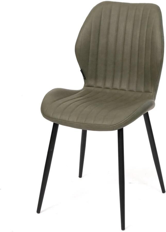 Horeca Markt Vitali Eetkamerstoel set van 2 – Groen PU Leer – Zwarte metalen Poten – Restaurant of eetkamer