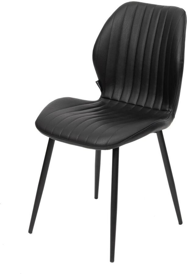 Horeca Markt Vitali Eetkamerstoel set van 2 – Zwart PU Leer – Zwarte metalen Poten – Restaurant of eetkamer