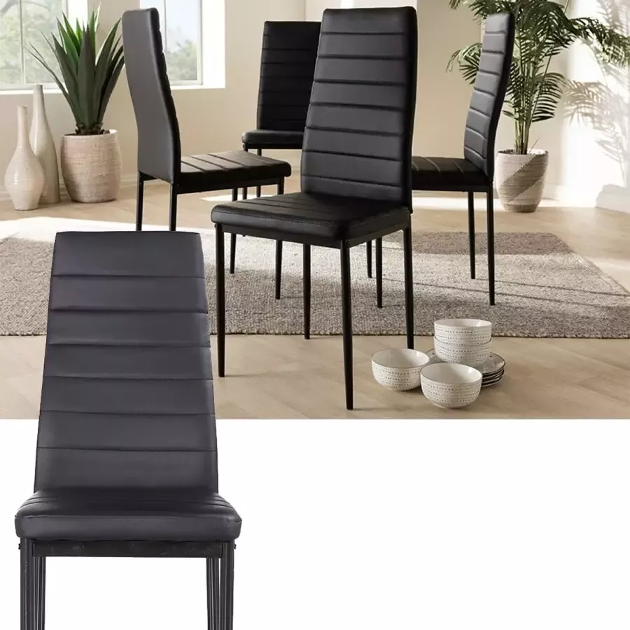 HorecaMrkt Set van 4 keukenstoelen modern design zwart