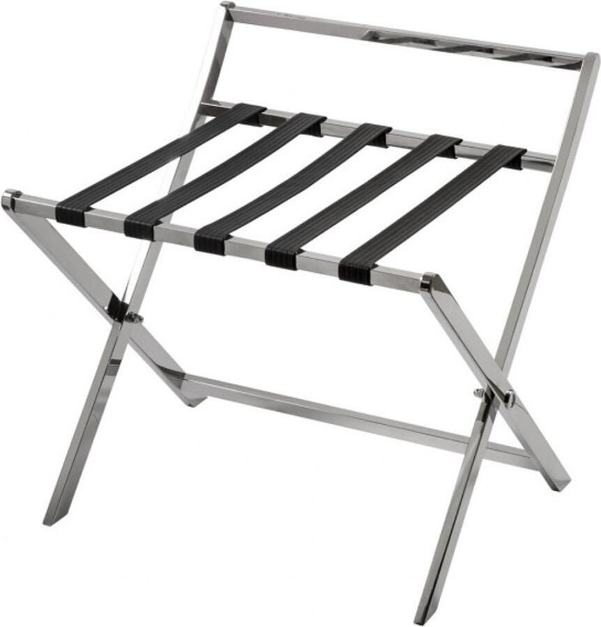 Hotel Supply Compagny Kofferrek L60 x B52 5 x H59 cm Luxe Riemen met Rug Bagagerek Inklapbaar 5 Kunstlederen Banden Achterstang en Bumpers Zwart Metaal