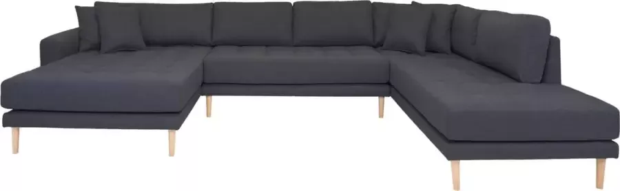 Hioshop Lido U-sofa linksdraaiend met 4 kussens donkergrijs.