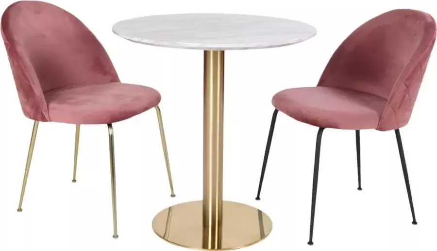 House Nordic Bolzano Eettafel met marmerlook tafelblad en messing look poot ø110x75cm - Foto 3