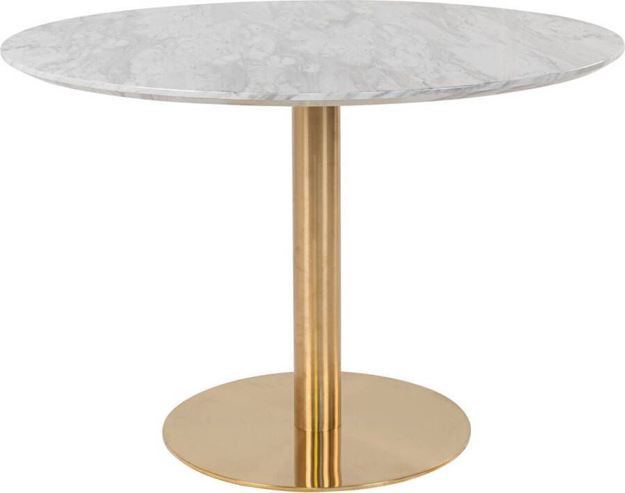 House Nordic Bolzano Eettafel met marmerlook tafelblad en messing look poot ø110x75cm