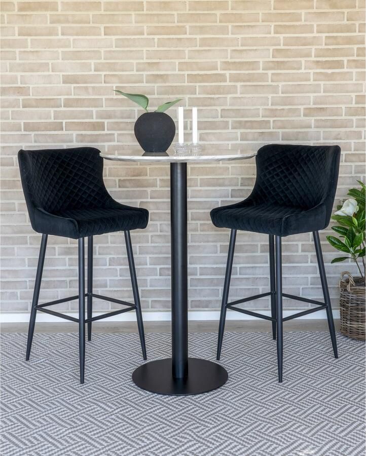 Hioshop Bolzano bartafel Ø70 cm marmerlook zwarte poten wit.