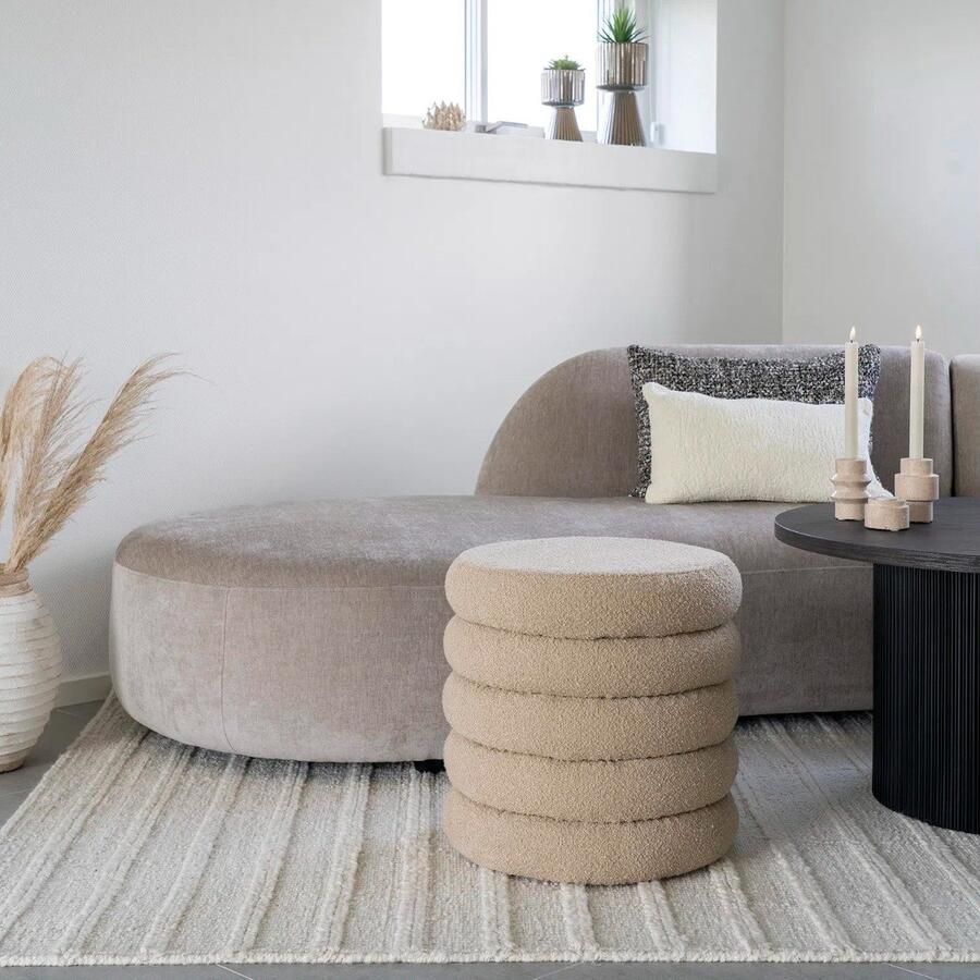 House Nordic EMOB Brooklyn Beige Bouclé Poef met Opbergvak Ø44x44 cm Zitmeubelen Beige Hout; Schuim; Polyester; MDF Zitmeubelen Op voorraad