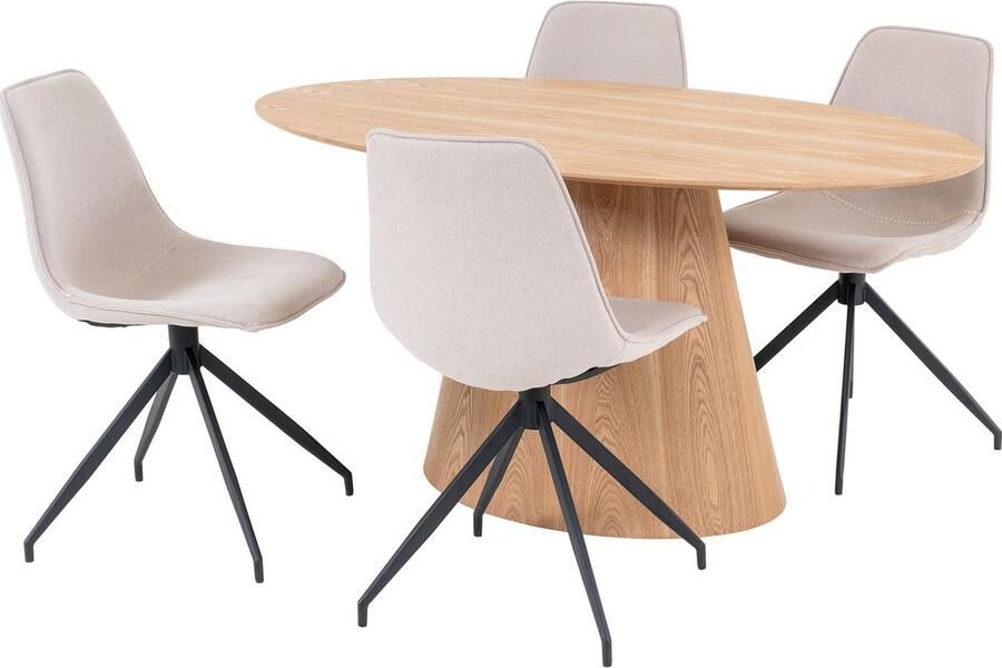 Hioshop Bolton eethoek eetkamertafel 90x160cm naturel en 4 Monaco stoel zandkleurig.