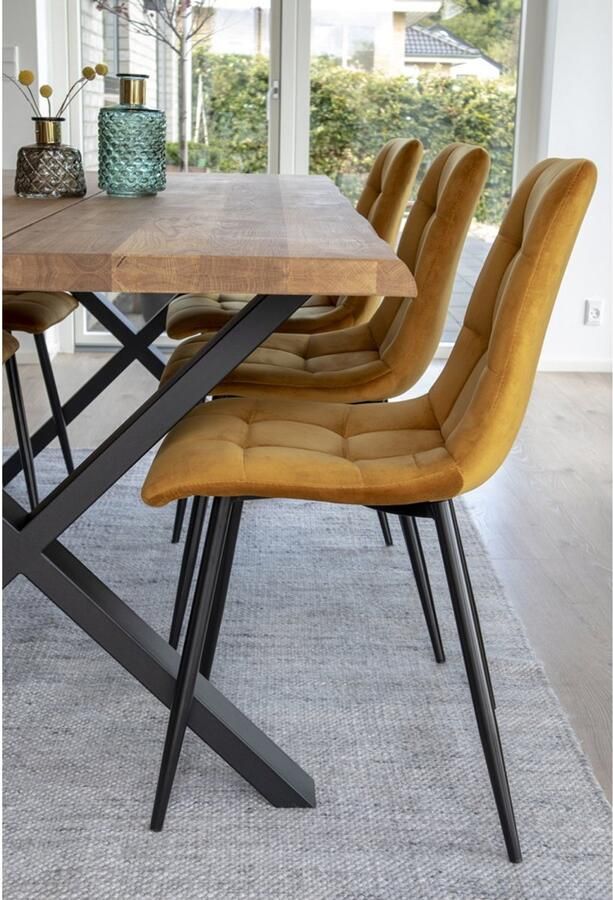 House Nordic Eetkamerstoel Stof Mosterd Zithoogte 50cm 55x44x86cm Set van 2