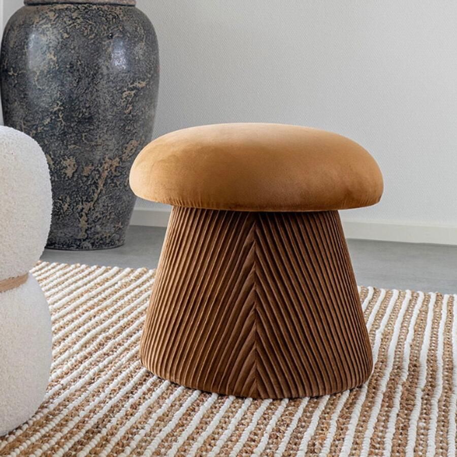 Housenordic Oker Fluwelen Hampton Poef Stijlvolle Woonkamer Toevoeging House Nordic Zitmeubelen Geel Karton; Textiel; Velours; MDF Zitmeubelen Op voorraad - Foto 2