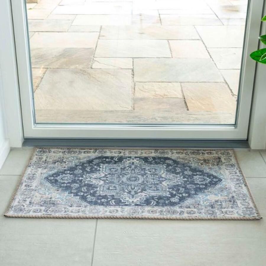 House Nordic Havana Doormat Deurmat in blauw beige Afmeting. 50x80 cm 100% Chenille Polyester